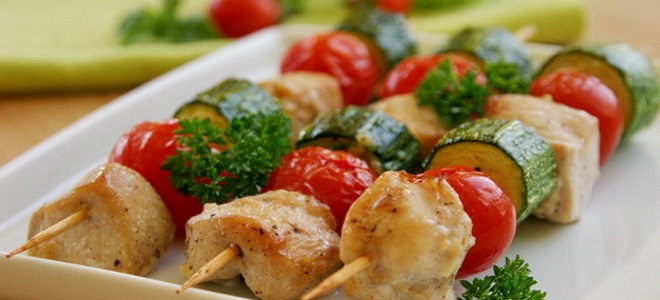 курица с овощами на шпажках в духовке